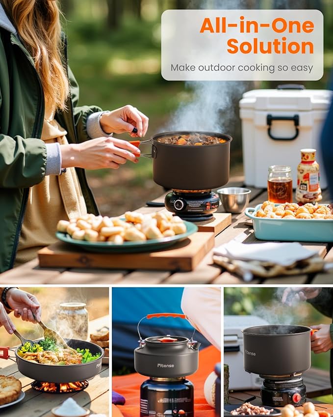 22Pcs Camping Cookware Mess Kit for 2, Lightweight Camping Kitchen Pots and Pans Set, Portable Camping Essentials for Backpacking, Camping Cooking Hiking and Picnic