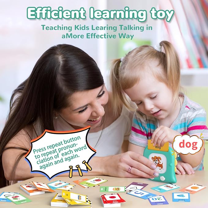 Kidzdo 254 Words Talking Flash Cards for 2 3 4 5 6 Years Old Boys and Girls, Birthday Gifts for Toddlers, Pocket Speech Learning Toys Helps Language Delay Kids, Green