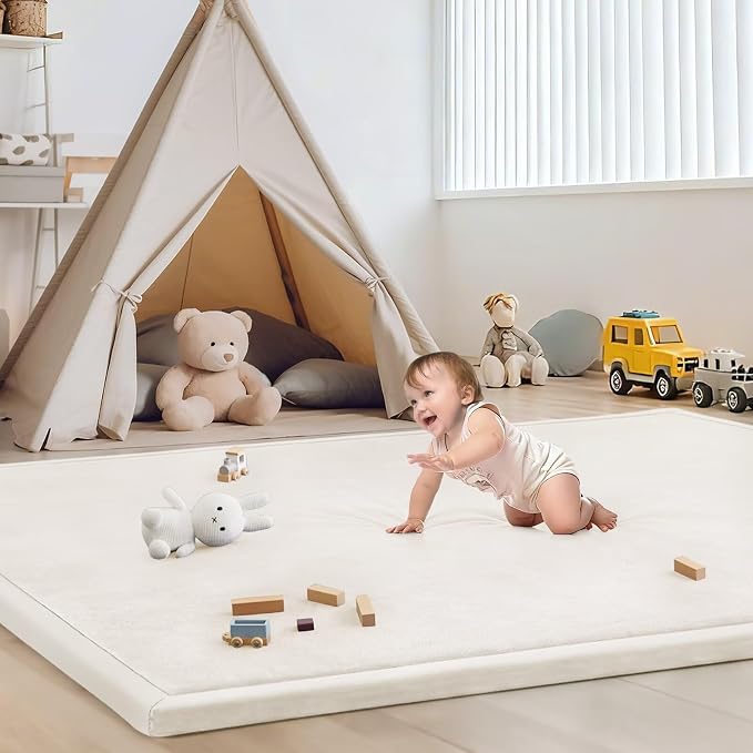 Baby Play Mat for Floor Nursery Rug Muscle Mat Area Rug Playroom Rug 71"x79" Playpen Mat Elastic Foam 1.3" Thick Crawling Mat for Babies,Toddlers, Infants, Kids,Cream