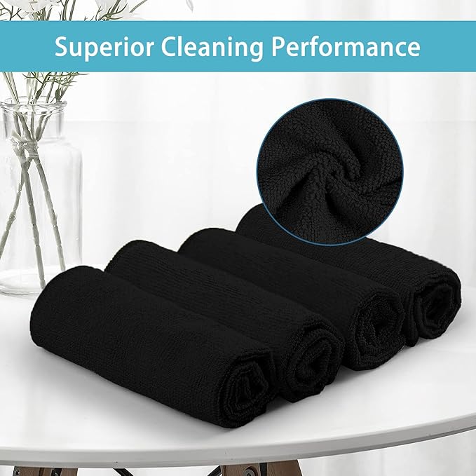 HOMEXCEL Black Microfiber Cleaning Cloth, 100 Pack Cleaning Towels for Kitchen, Lint Free, Scratch-Free, Highly Absorbent, and Reusable Cleaning Rags for House, Window, Cars, 11.5 X11.5 inch