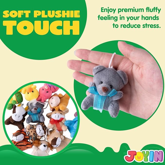 JOYIN 72 Pack Mini Animal Plush Toy Assortment (72 Units 3" Each),Bulk Stuffed Animals Party Favors for Kids, Small Animals Plush Keychain Decoration, Carnival Prizes, Birthday Treasure Box Toys