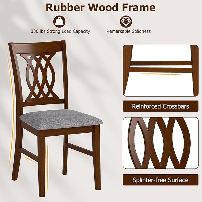 Giantex Upholstered Dining Chairs Set of 4, Farmhouse Fabric Side Chairs w/Cushioned Seats, Patterned Backrests, Sturdy Rubber Wood Frames, Wooden Accent Chairs for Kitchen, Dining Room