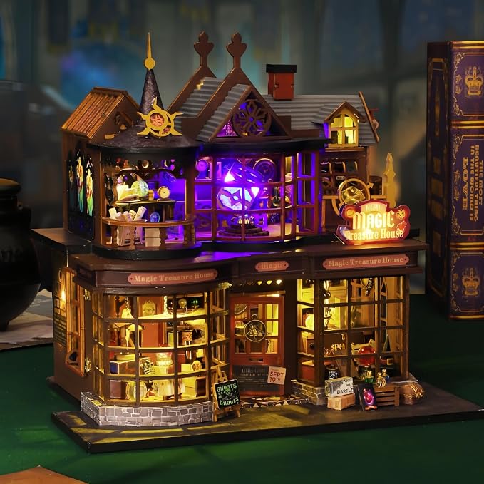 Miniature House Kit, Tiny House Kit with Light, DIY Mini House Building Kits for Adults to Building, Unique Gift for Birthday Christmas, Treasure House