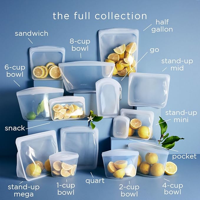 Stasher Silicone Reusable Food Storage Bags, 4-Pack, Reusable Freezer Bags, Microwave, Dishwasher, Oven Safe, Sous Vide, Premium Lunch Containers, Eco Friendly, Food-safe Silicone Snack Bag, Clear | Reusable Food Bags