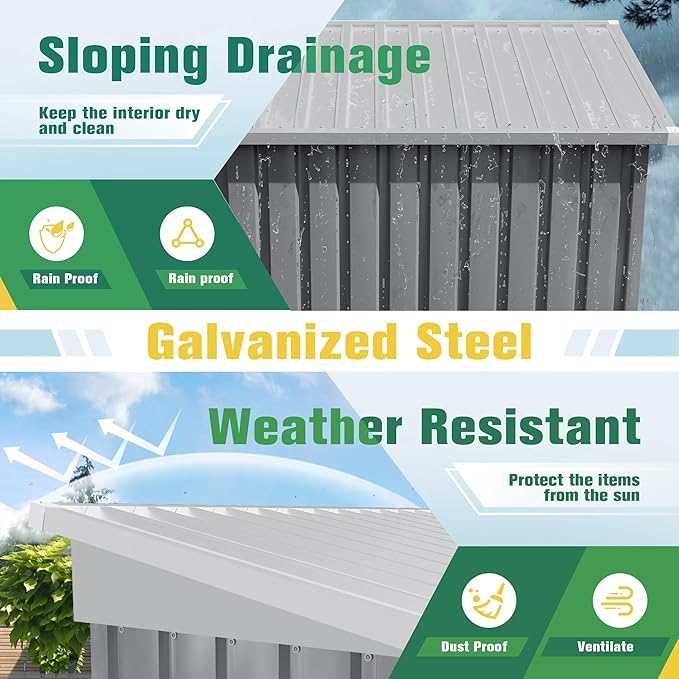 Flamaker 5x3 FT Storage Shed Waterproof Metal Garden Shed with Lockable Door Utility Tool Shed Outdoor Storage for Backyard, Patio and Lawn, Grey