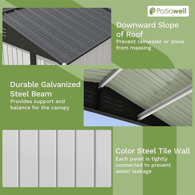 Patiowell Outdoor Storage Shed 8x6 FT, Garden Tool Storage Shed with Sloping Roof and Double Lockable Door, Outdoor Shed for Backyard Garden Patio Lawn, White