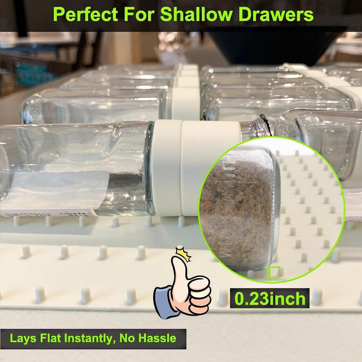Gosmol Spice Drawer Organizer insert, Adjustable & Non-Slip Silicone Spice Drawer Liner, in Drawer Spice Organizer for Seasoning Jars and Spices Bottles Spice Rack -Pearl