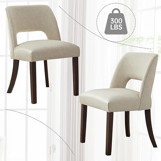 VKNOW Modern Dining Chairs Set of 6, Faux Leather Upholstered Dining Room Chair Kitchen Chairs, Farmhouse Dinner Chair for Kitchen Dining Room, Beige