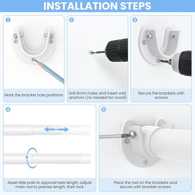 3 Pack Closet Rods for Hanging Clothes, 17 to 39 Inch Heavy Duty Stepless Adjustable Closet Hanging Rod, 1.3 Inch Diameter Metal Closet Rod for Wardrobes Laundry Bedroom RV, White