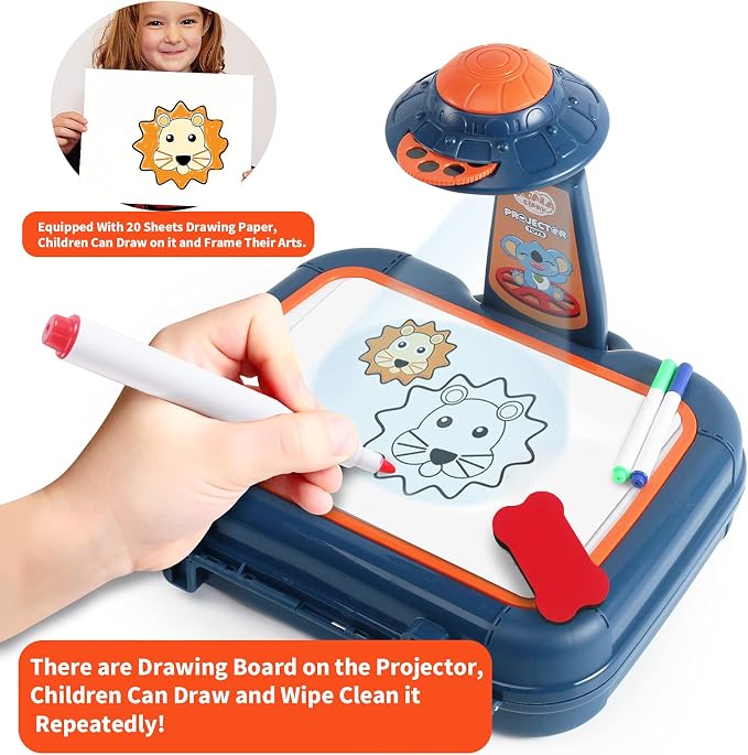 Drawing Kit 4-6, Drawing Projector for Kids, Art Sketch Projector Drawing and Tracing Include 64 Projection Image, Color Pen, Drawing Stencil, Kids Learn How to Draw Toys Set for Boys Girl Ages 3-5