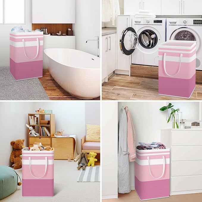 HomeHacks 2 Pack Large Laundry Baskets, Waterproof, Freestanding Laundry Hampers, Collapsible Clothes Hamper with Reinforced Handles in Laundry, College Dorm, Bathroom, Bedroom (Blue+Pink, 88Lx2)