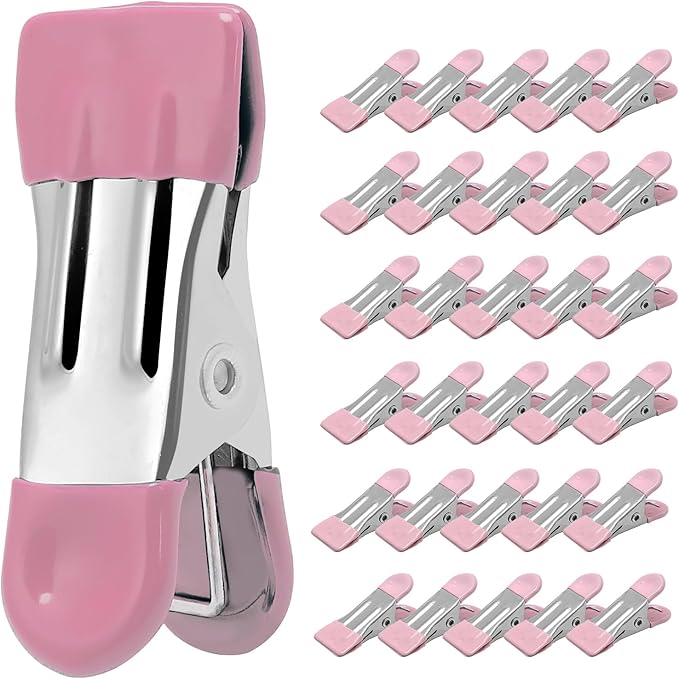 Clothes Pins Heavy Duty 30 Pack - 2.17 Inch Metal Chip Clips, Clothespins for Photo Drying Clothesline Laundry Sock, Bag Clips for Food Kitchen Stainless Steel with Rubber, Pink