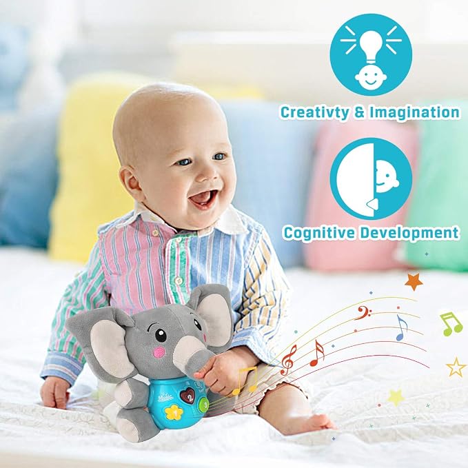 Aitbay Plush Elephant Music Baby Toys 0 to 6 Months, Cute Stuffed Animal Light Up Baby Toys Newborn Baby Musical Toys for Infant Babies Boys & Girls Toddlers 6 to 12 Months