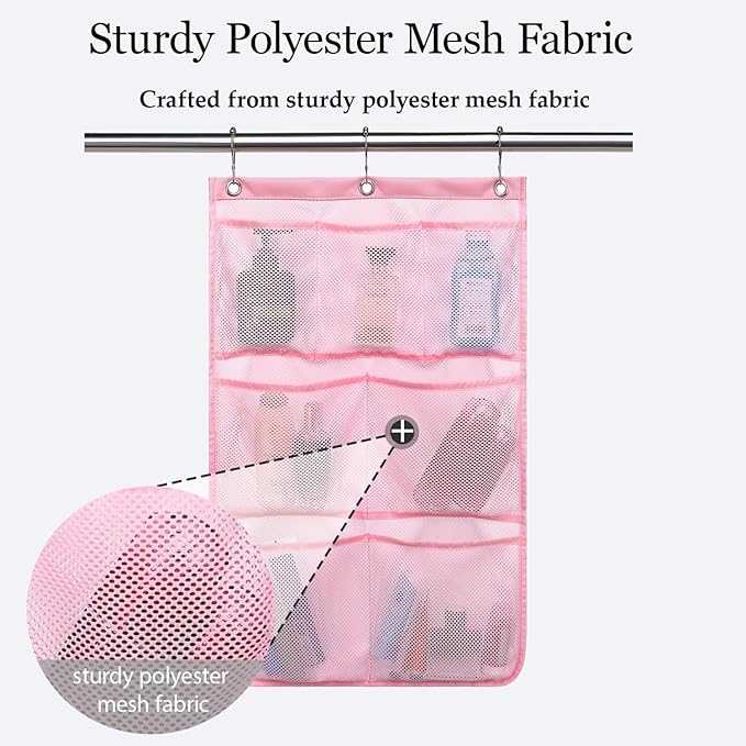 Hanging Mesh Shower Caddy for Bathroom - Quick Drying Portable Shower Organizer with Multiple Pockets for Soap,Shampoo and Cruise Ship Essentials Saving Bathroom Storage,Pink,2 Pack