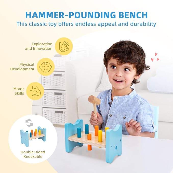 OOOK Montessori Toys for 1 Year Old, 7 in 1 Learning Educational Kit with Sensory Bin,Nesting Box, 3 in 1 Educational Box,Pounding Bench and Baby Stacking Cups