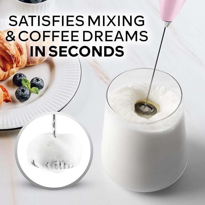 Zulay Powerful Milk Frother (4 Duracell Batteries Included) - Handheld Milk Frother Wand Drink Mixer for Coffee - Powerful Milk Foamer for Cappuccino, Frappe, Matcha & Creamer - Cotton Candy