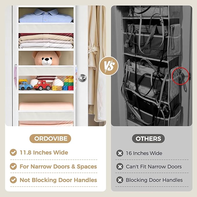 2-Pack Small 6 Tiers Over the Door Hanging Organizer, 6 Clear Pockets and 6 Mesh Pockets, 11.8” Wide for Narrow Cabinet Doors, French Doors in the Bathroom, Closet, RV