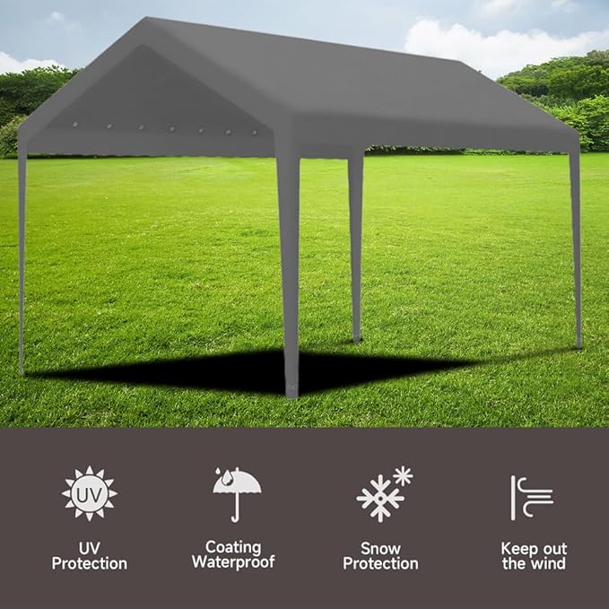 Carport Replacement Canopy, Replacement Top Cover for 12' x 20' Carport Frame, 180G PE Fabric Waterproof & UV Protected Tarp with Ball Bungees, Grey (Only Top Cover, Frame is not Included)