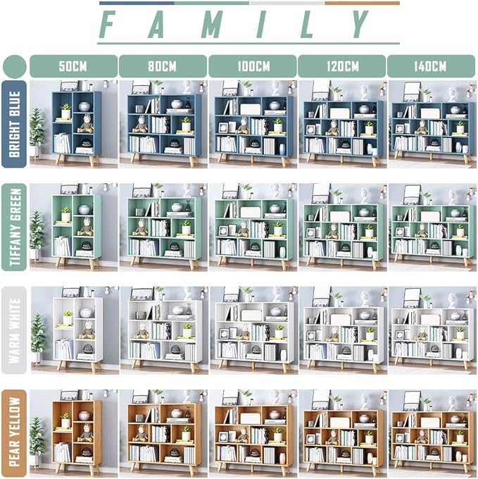 IOTXY Wooden Open Shelf Bookcase - 3-Tier Floor Standing Display Cabinet Rack with Legs, 8 Cubes Bookshelf, Warm White