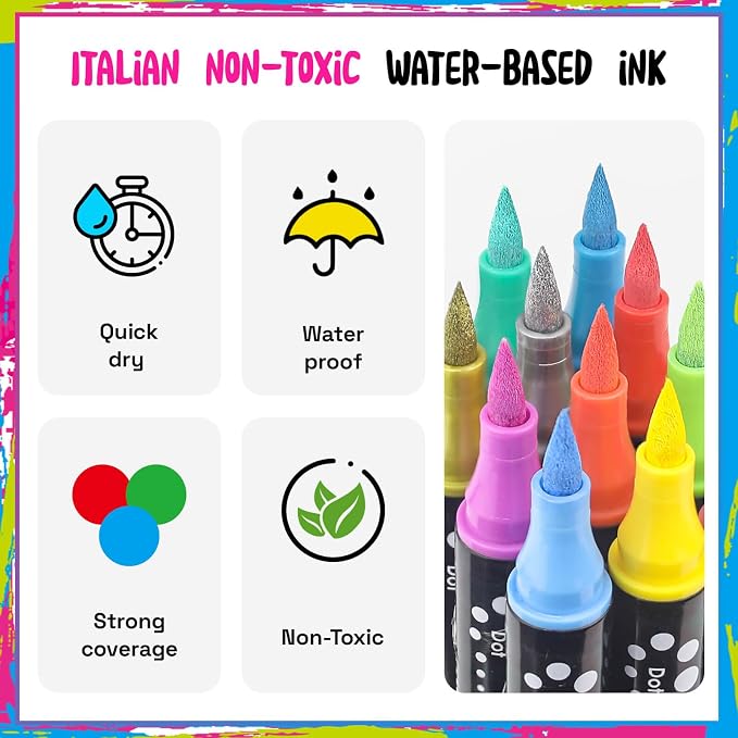 36 Colors Dual Tip Acrylic Paint Markers,Fine Tip and Brush Tip Permanent Acrylic Paint Pens For Rock Painting, Canvas, Wood, Glass, Ceramic, Fabric, Plastic, Egg, Scrapbook,Art Painting Supplies Kit