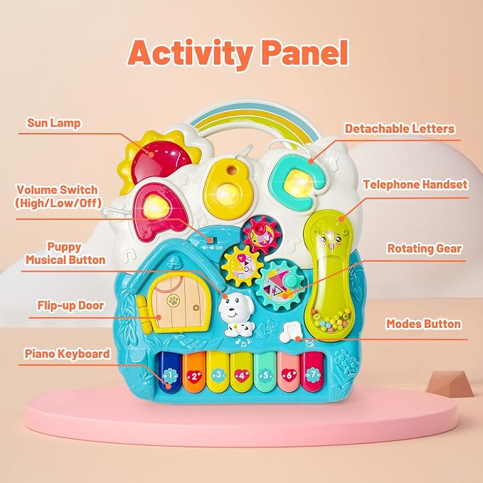 Sit to Stand Baby Walker, Activity Center with Music and Light, Activity Table for Toddlers, Push Toys for Babies Learning to Walk, Early Education Toys for Infant Boys Girls 6 Months Up (Blue)