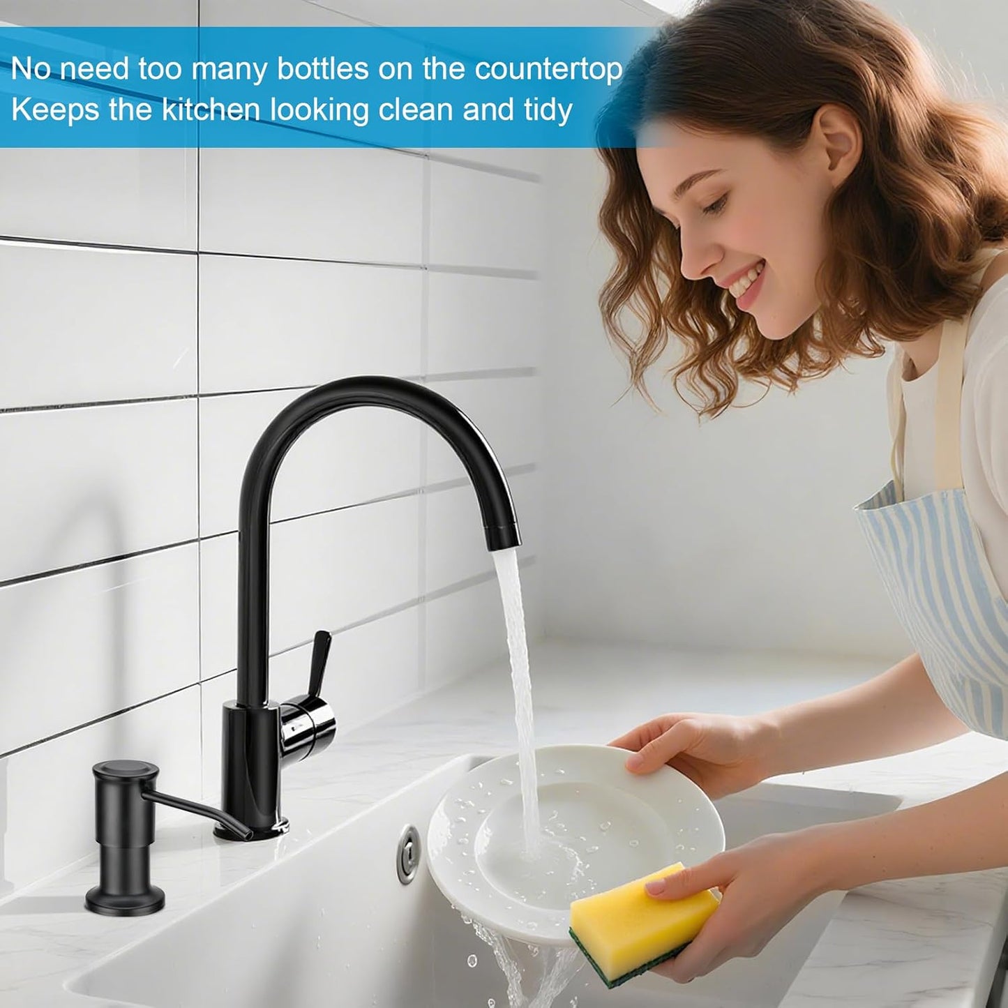Soap Dispenser for Kitchen Sink, Upgrade Built in Sink Soap Dispenser, Countertop Sink Soap Dispenser Pump with 47" Extension Tube kit, No Need More Refills (Black)