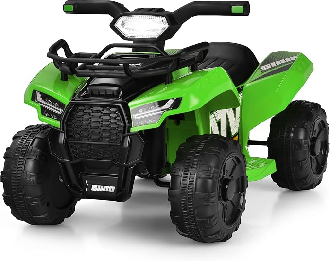 Costzon Kids ATV, 6V Battery Powered Electric Vehicle Four Wheeler Quad w/Storage Basket, Headlight, Horn, Music, MP3 & USB, Toddler 4 Wheeler Ride on Car Toy for Boys Girls 18-36 Months (Green)