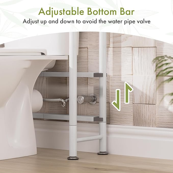 AmazerBath Bamboo Over The Toilet Storage Shelf, 2-Tier Over Toilet Bathroom Organizer Rack, Bathroom Shelves Over Toilet Space Saver, White