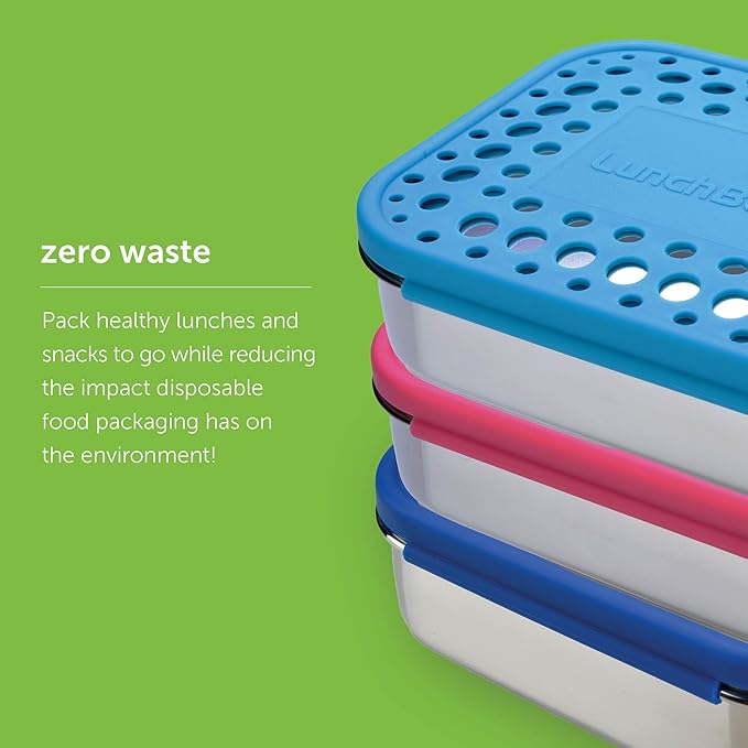 LunchBots Large Trio Stainless Steel Lunch Container -Three Section Design for Sandwich and Two Sides - Metal Bento Lunch Box - Eco-Friendly - Stainless Lid - Staineless Steel