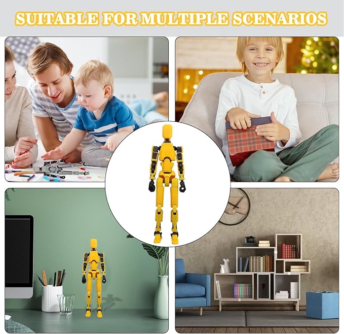 T13 Action Figure Assembly Completed,Large 11.8-inch 3D Printed T13 Action Figure, Titan 13 Action Figure Dummy 13 Action Figure Lucky 13 Action Figure 3D Printed Multi-Jointed Movable (Golden Giant)