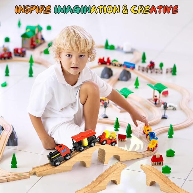 Mototo 1 Pack Wooden Train Track Bridge Wooden Train Accessories Wood Track Bridge Wood Railroad Pieces Expansion Set Collection Addition to Most Railway for Operation Christmas Shoebox Birthday Gift