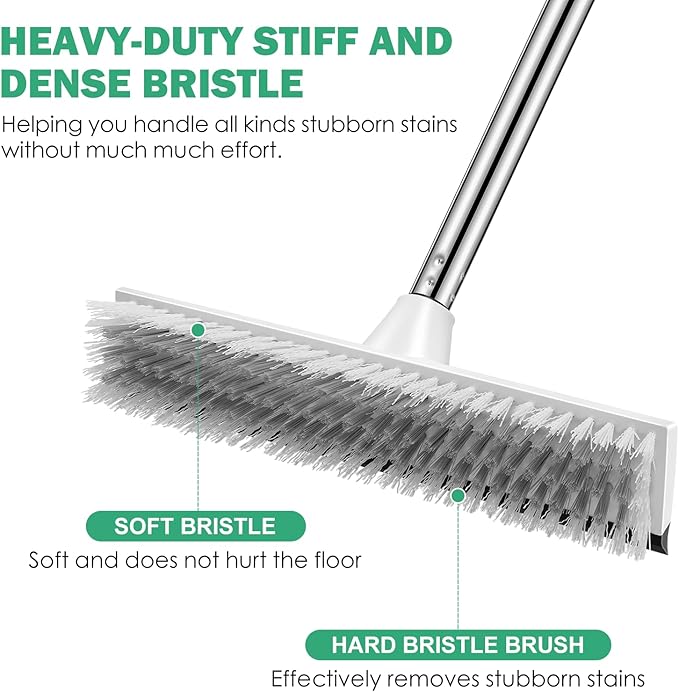 SetSail Upgraded Large 12 in Wide Floor Scrub Brush with 51-Inch Long Adjustable Handle 2 in 1 Scrape Brush Stiff Bristle Floor Scrubber for Cleaning Shower Bathroom Garage Kitchen Wall Deck Tub Tile
