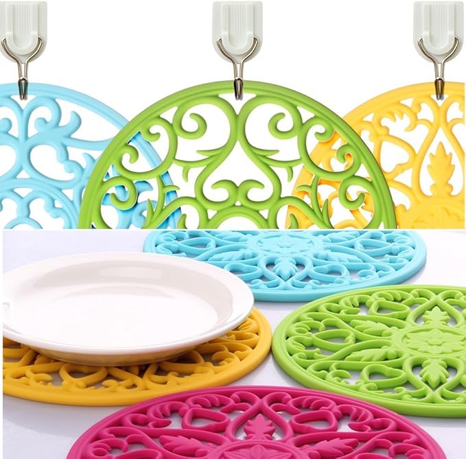 ME.FAN Trivets for Dishes/Pots/Pans, 3 Pcs Silicone Mats, Flexible/Durable/Non Slip Hot Pads to Protect Table and Counter Top (Red)