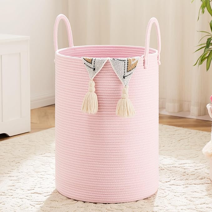 Laundry Basket,Woven Cotton Rope Laundry Hamper,60L for Decorative Storage of Dirty Clothes,Toys and Blankets in Bathroom,Baby Room and Living Room