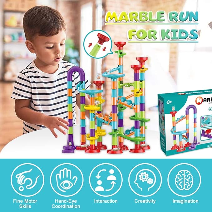 Toys for Boys 4-6 - Marble Runs 3D Maze Game DIY Educational Toys for Kids 5-7 Birthday Gift,Track Pipe Building Blocks Mini Glass Marbles for Kids,Toys for 3+ Year Old Boys Christmas (142PIECES)