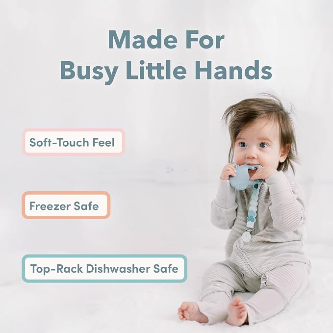 Loulou Lollipop Wild Silicone Teether for Babies 4 Months and Up, Textured Teething Ring for Sore Gums, BPA-Free Food-Grade Silicone, Easy-Grip Open Shape, Dishwasher & Freezer Safe, Smiley Sharks