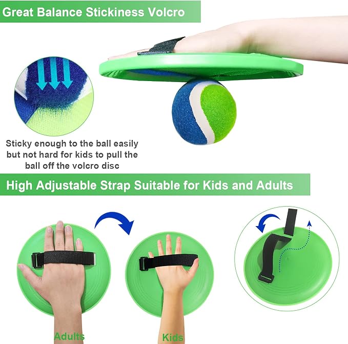 Jalunth Ball Catch Set Games Toss Paddle - Beach Toys Back Yard Lawn Outdoor Pool Backyard Camping Throw Age 3 4 5 6 7 8 9 10 11 12 Years Old Boys Girls Kids Adults Family Outside Easter Gifts Green