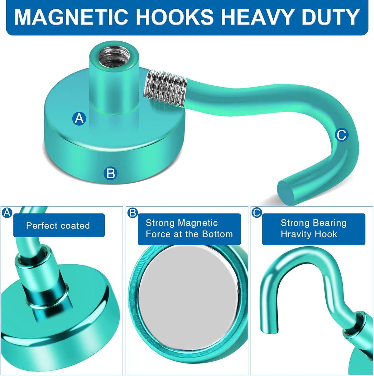 LOVIMAG Cruise Ship Essentials - 150Lbs Heavy Duty Green Magnetic Hooks for Cruise Cabins - 12 Pack