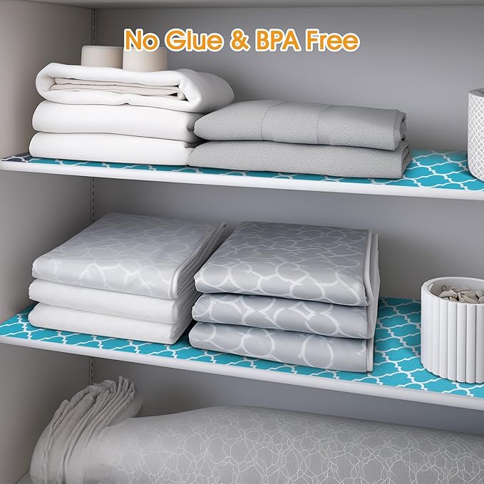 Shelf and Drawer Liner for Kitchen Cabinets Non-Adhesive, Strong Grip Non-Slip Thickened Cabinet Liners for Shelves, Waterproof Mats for Dresser Cupboard, Green/White, 12 in x 30 Feet