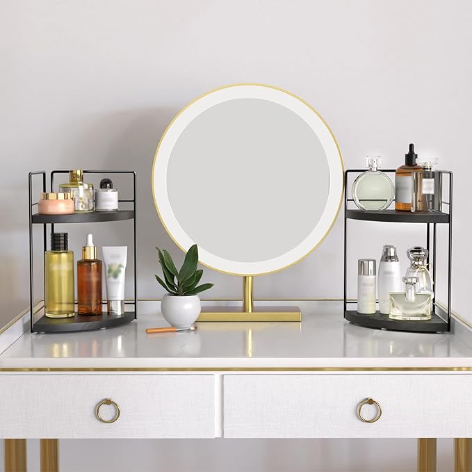 2 Pack Bathroom Counter Organizer,2 Tier Corner Bathroom Counter Organizer,Black Wooden Vanity Organizer for Bathroom Organizers and Skincare Cosmetics Dresser Storage