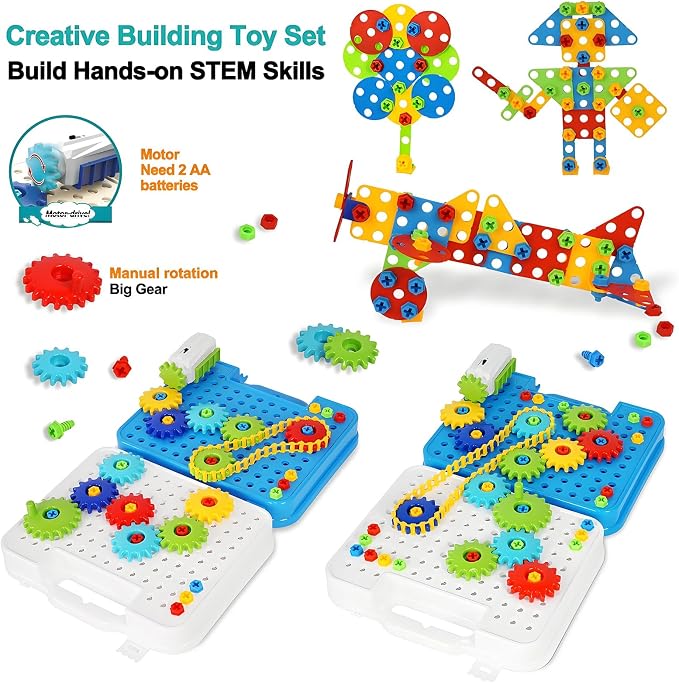 Gears Toys for Kids Ages 4-8, STEM Educational Construction Toys, Building Toy Set for Boys and Girls, Engineering Building Blocks Creative Learning Toy Set