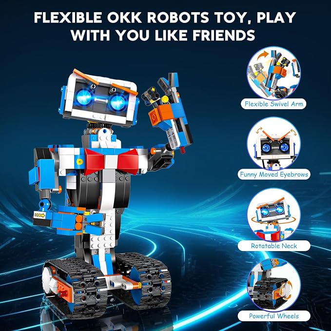 okk Robot Building Toys for Boys, STEM Projects for Kids Ages 8-12, Remote & APP Controlled Engineering Learning Educational Coding DIY Building Kit Rechargeable Robot Toy Gifts for Girls