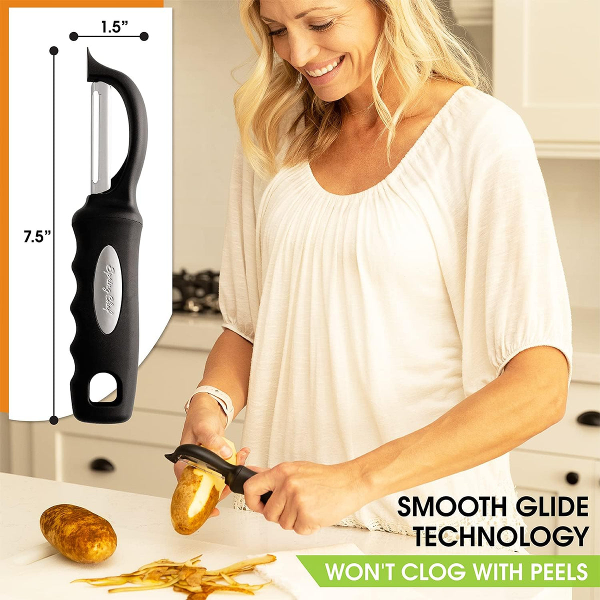 Spring Chef Premium Swivel Vegetable Peeler, Soft Grip Handle and Ultra Sharp Stainless Steel Blades - Perfect Kitchen Peeler For Veggie, Fruit, Potato, Carrot, Apple - Black - Set of 2