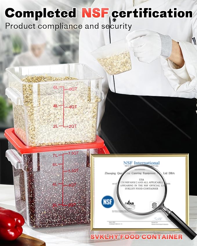 4QT NSF Food Storage Containers: 2 PCS [Food Grade][Hot&Cold Resistant] Commercial Clear Food Storage Containers with Lids for Restaurant Kitchen Proof Dough, Measuring Spoons Included(BPA FREE)