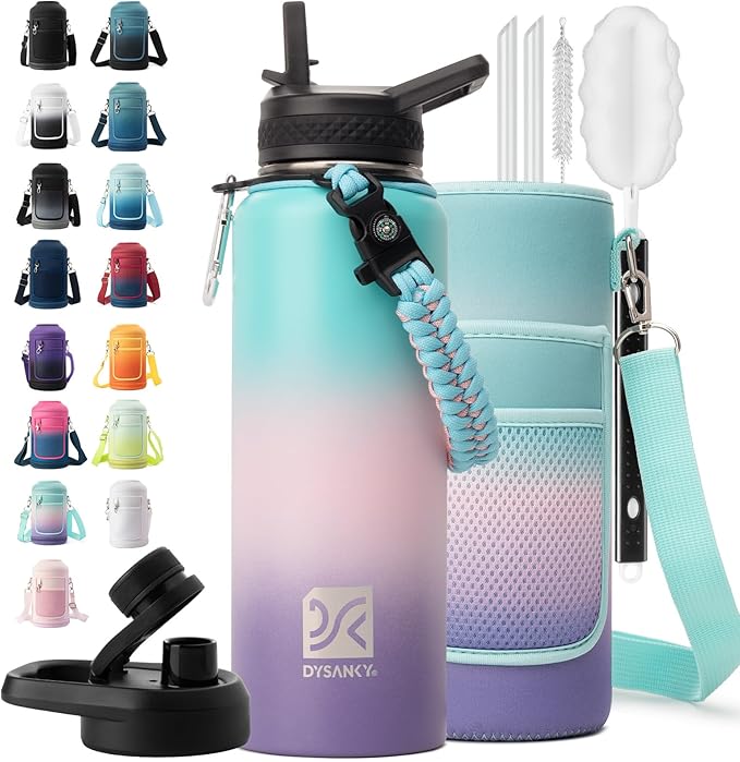Insulated Water Bottle | Thickened Stainless Steel Vacuum Metal | Portable Sports Water Jug for Gym and Hiking with Straw, Carrier Bag, Handle Strap | BPA-Free 40 oz