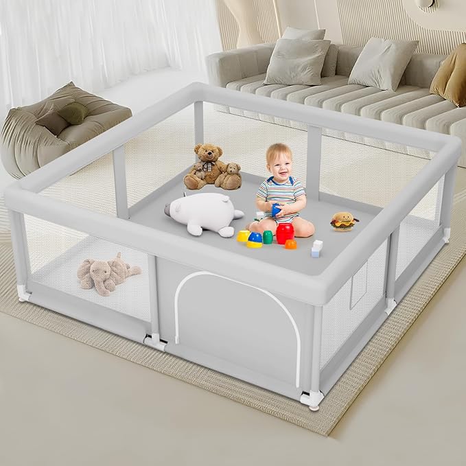 Baby Playpen for Babies and Toddlers 50 x 50 inch, Play Yards Indoor & Outdoor, Sturdy Safety Play Pen with Soft Breathable Mesh, Baby Fence