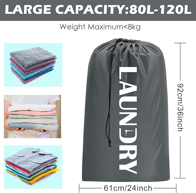 Sylfairy Laundry bags, 2 Pack Travel Laundry Bag for Dirty Clothes with Drawstring, Heavy Duty Laundry Bag for Traveling Camping, Easy Fit a Laundry Hamper or Basket Travel Essentials