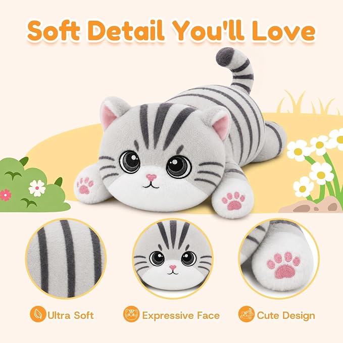 Tabby Cat Weighted Stuffed Animal, Soft Plush Toy Gift(10.6 Inch, 0.7 Lbs)