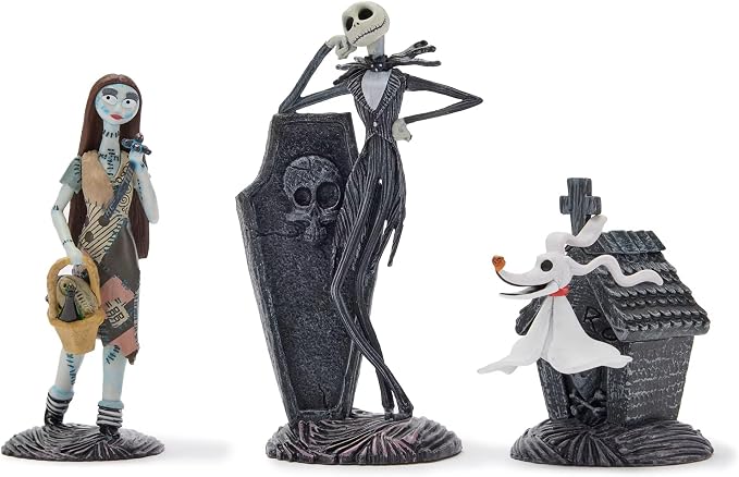 Disney Store Official The Nightmare Before Christmas Figure Set – 8 Fully Sculpted Disney Figures Including Jack Skellington, Sally, Zero & More in Double-Tiered Box with Scenic Backgrounds
