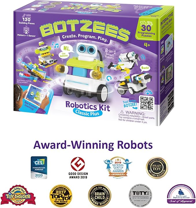 BOTZEES Classic Plus Coding Robots for Kids, Remote Control Robot, 8 in 1 AR STEM Toys for 4+ Years Old Kids (APP Based, iOS, Android and Kindle Fire Compatible)